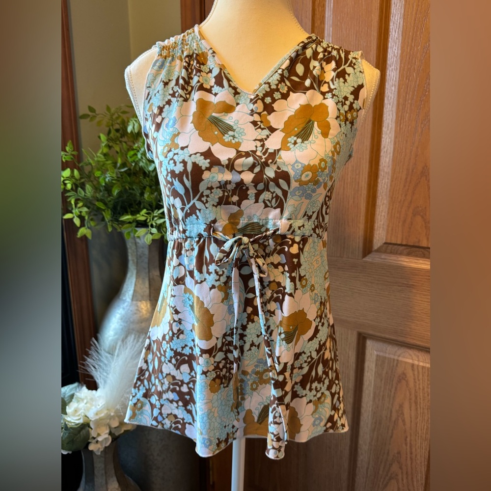 Chandler Kade Women’s Size 10 Teal & Mocha Sleeveless Top. EUC